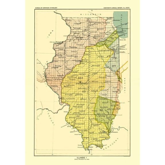 Historic State Map - Illinois - Hoen 1896 - 23 x 33.08 - Vintage Wall Art