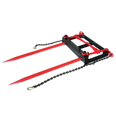 EastVita Dual Prong 43" Hay Bale Spear Attachment, 3000 LB Capacity, Front Skid Steer Tractor Loader Bucket , Chains and Ratchet Binders