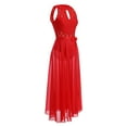 thumbnail image 2 of IBTOM CASTLE Women Lyrical Dance Dress Lace Sleeveless Leotard Sheer Flowy Long Wrap Skirt 2pcs Outfit XS Red, 2 of 8