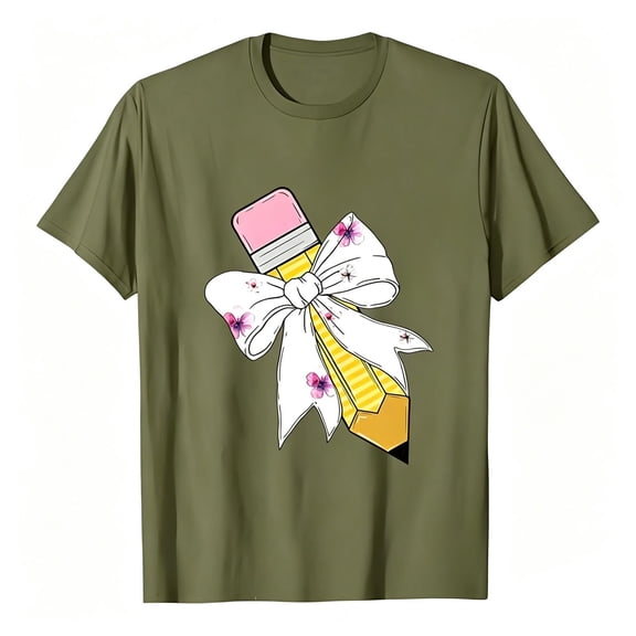 Tiijoy 2026 Girls School Graphic Tee Summer Pencil Print Short Sleeve T-Shirt, Sizes 2-13