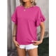 thumbnail image 5 of Camiseta de manga corta con volantes para mujer Camiseta de manga corta acanalada informal holgada con cuello redondo, 5 of 5