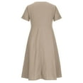 thumbnail image 6 of SnnmBlm Women's Casual V Neck Button Down Cotton Linen Dress Short Sleeve Midi Length Loose Summer Dresses Khaki 3XL, 6 of 6