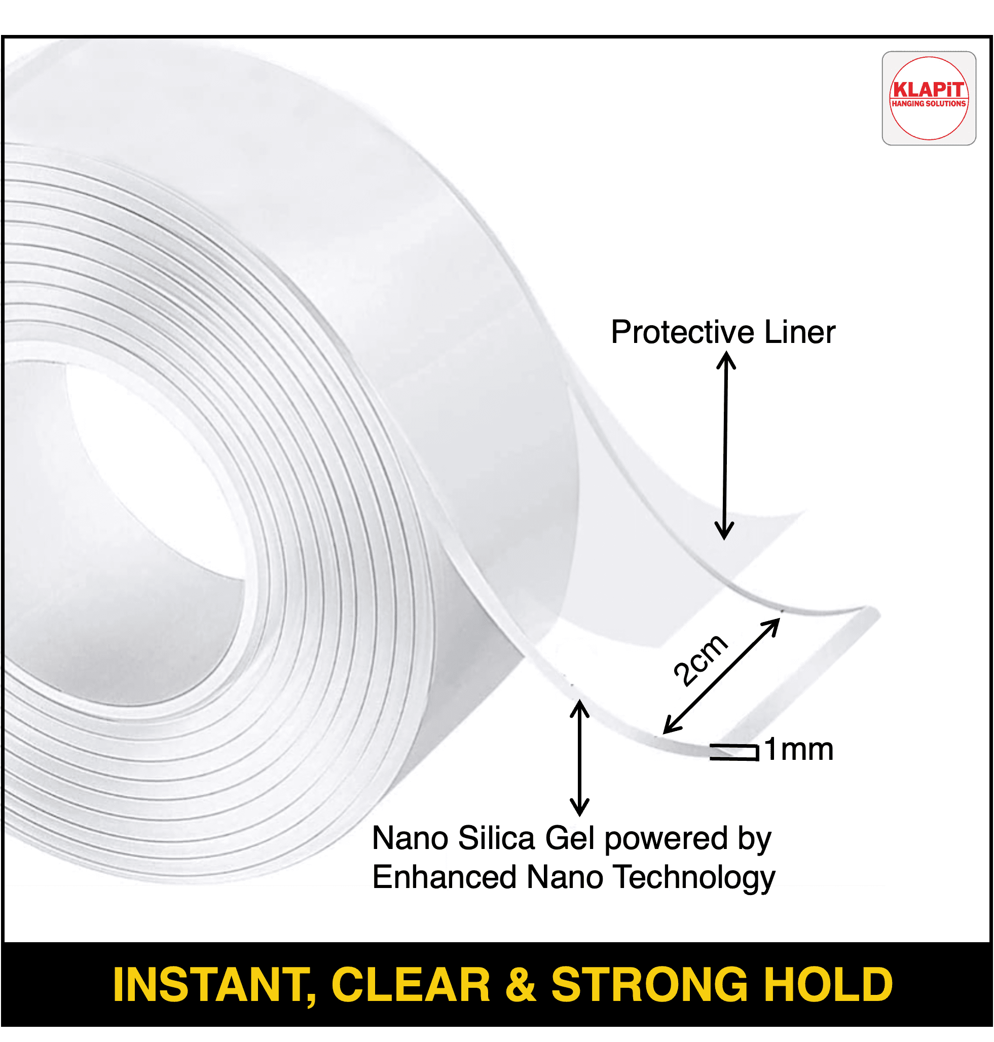 KLAPiT Super Tape Double-Sided Mounting Tape, Holds up to 500 lb, 33 feet, 1 Pc pack for Home & Office