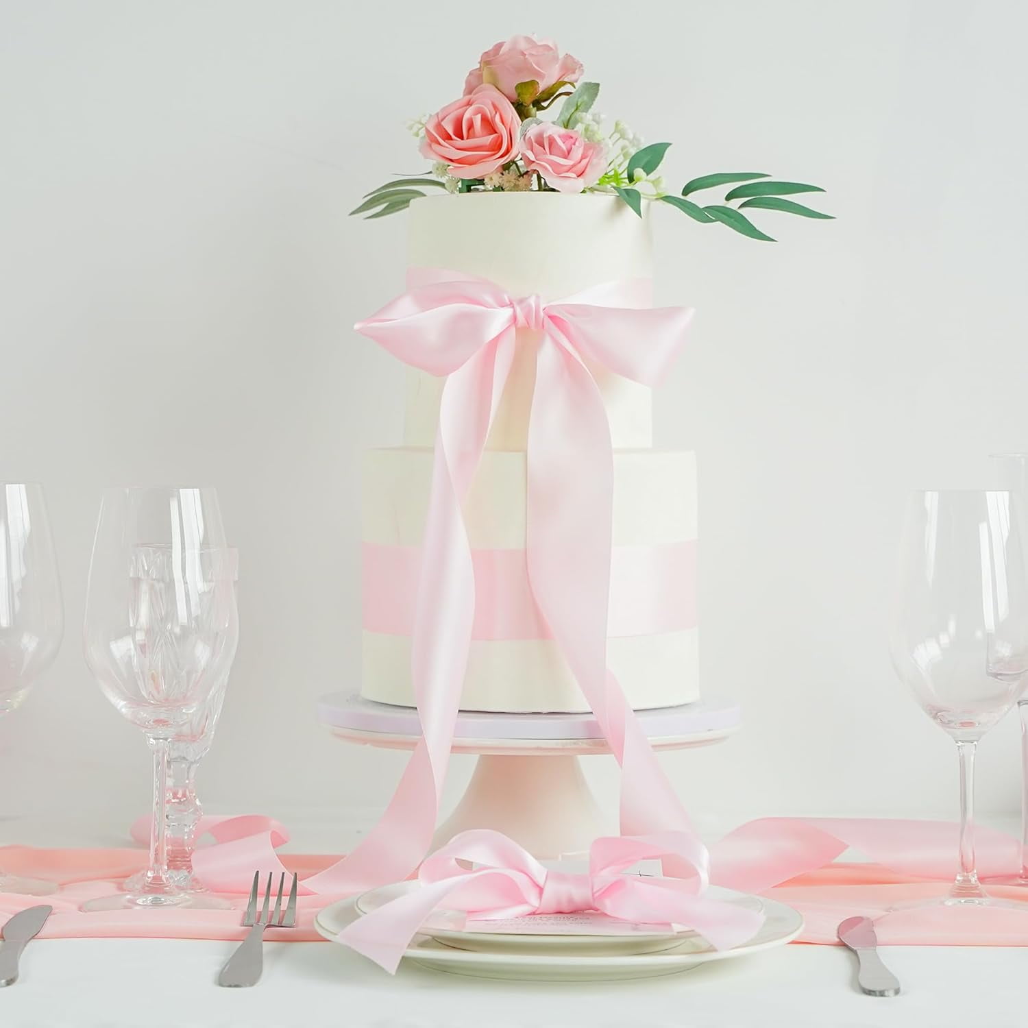 Baby Pink Ribbon Satin 1-1/2" Wide Double Face Polyester Satin Ribbons for Crafts, Thick Silk Ribbon for Gift Wrapping Hair Bows Floral Bouquet Cake Box Baby Shower Decor Party-50 Yards