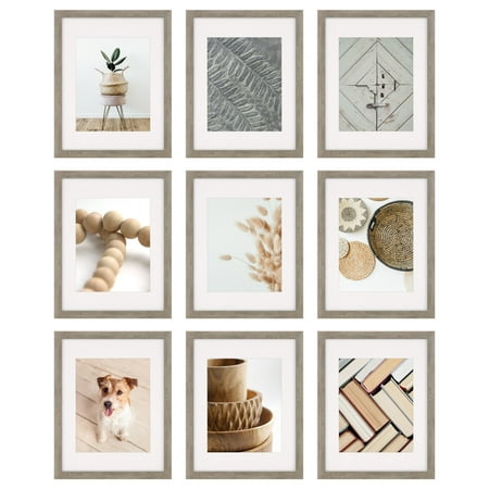 Instapoints 9 Piece Gallery Wall 8  x 10  Picture Frame Set with Decorative Art Prints & Hanging Template
