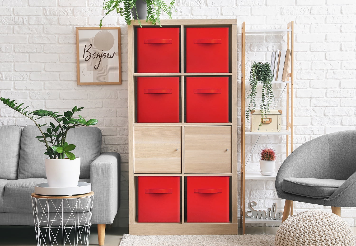 Sorbus 13" Foldable Fabric Storage Cube Bin, Red (2 pack)