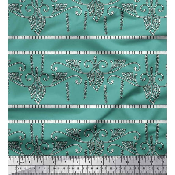 Soimoi Polyester Crepe Fabric Swirl & Floral Block Fabric Prints by Yard 52 Inch Wide