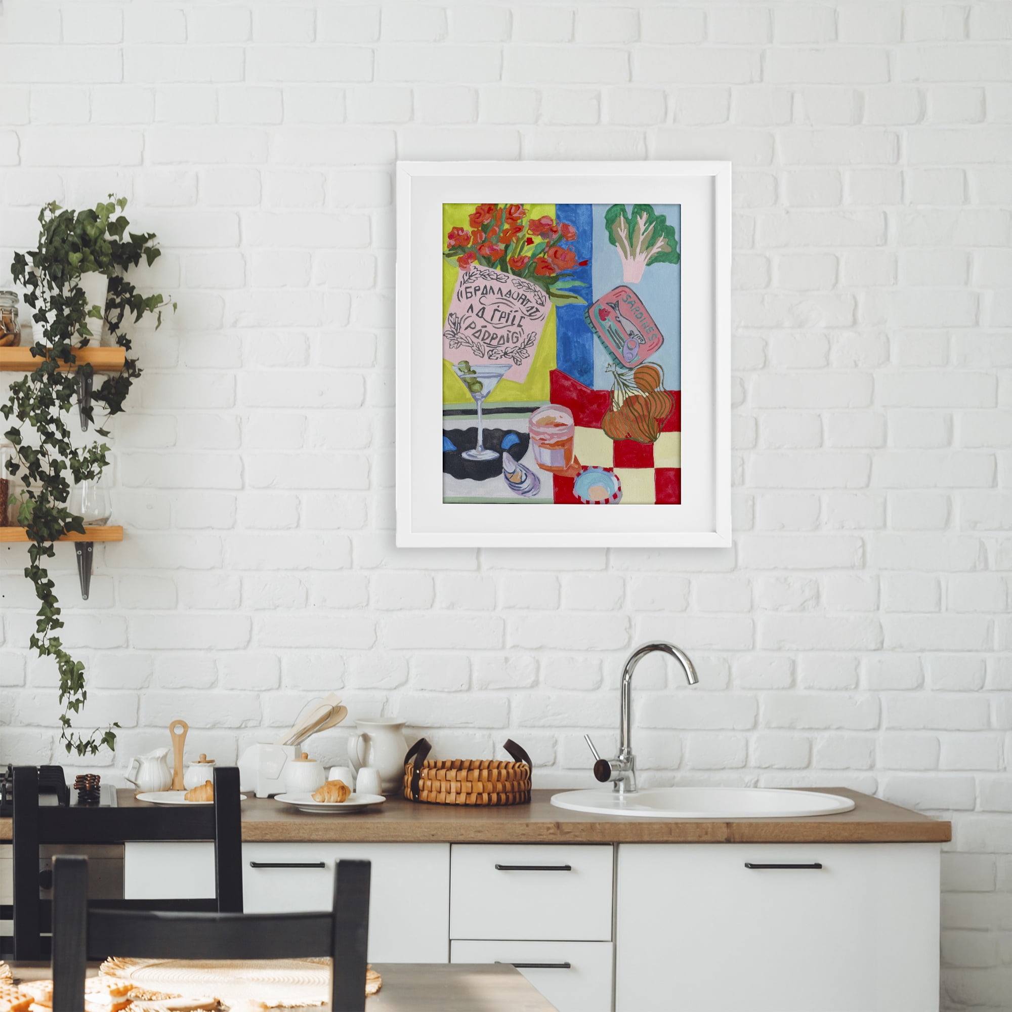 Stupell Industries Kitchen Checkered Still Life White Framed Print Under Glass, design by Melissa Wang