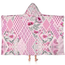 Pioneer Flower Floral Print Pattern Hooded Bath Towel,60"x35" for Ages 3 To 12 Kids, Quick Dry Lightweight Soft Microfiber Hood Beach Towel Cover Up for Kids