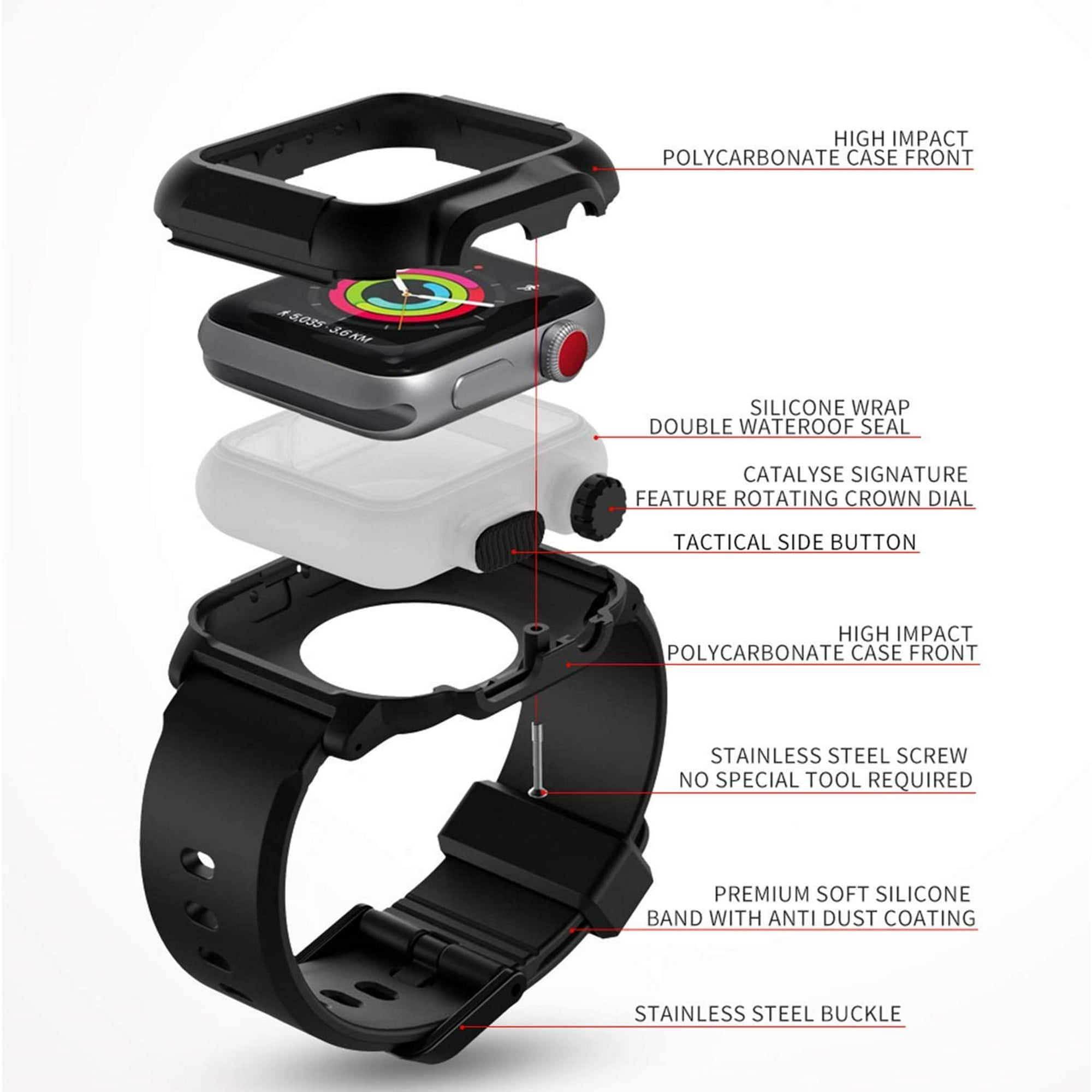 Damaie Waterproof Case For Apple Watch 40mm 44mm Series 5 4 ip68 Waterproof Shockproof Impact Resistant With Premium Soft Silicone Apple Watch Sport