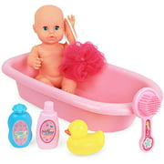 Click N' Play Baby Doll Bathtub & Accessories Pretend Playset Set of 6, Multicolor