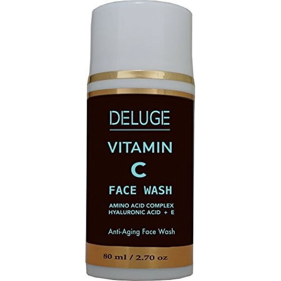 Deluge Vitamin C Face Wash with Hyaluronic Acid, Amino Acid Complex, Aloe Vera & Vitamin E – Deep Cleansing & Anti-Aging Formula (2.7 oz)