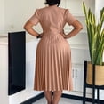 thumbnail image 2 of AURA Womens Summer 2025 V Neck Short Sleeve Pleated Midi Dress High Waist Solid Color Elegant, 2 of 9