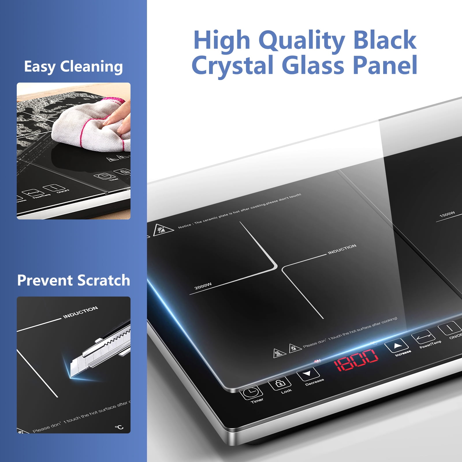 Sunmaki Double Induction Cooktop Portable Electric Stove 2 Burners Electric Cooktops 1800W, 10 Temperature & Power Levels