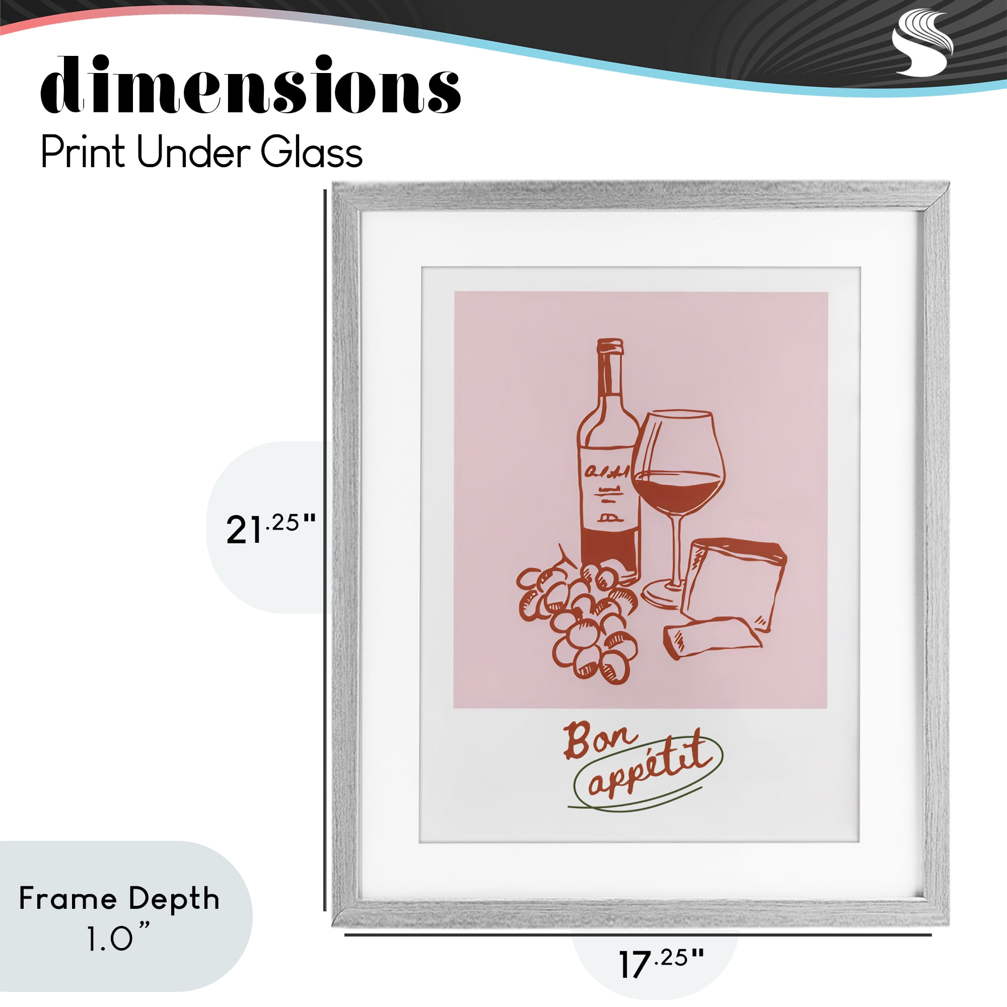 Stupell Industries Bon Appetit Wine & Grapes Gray Framed Print Under Glass, design by The Prints Vibe