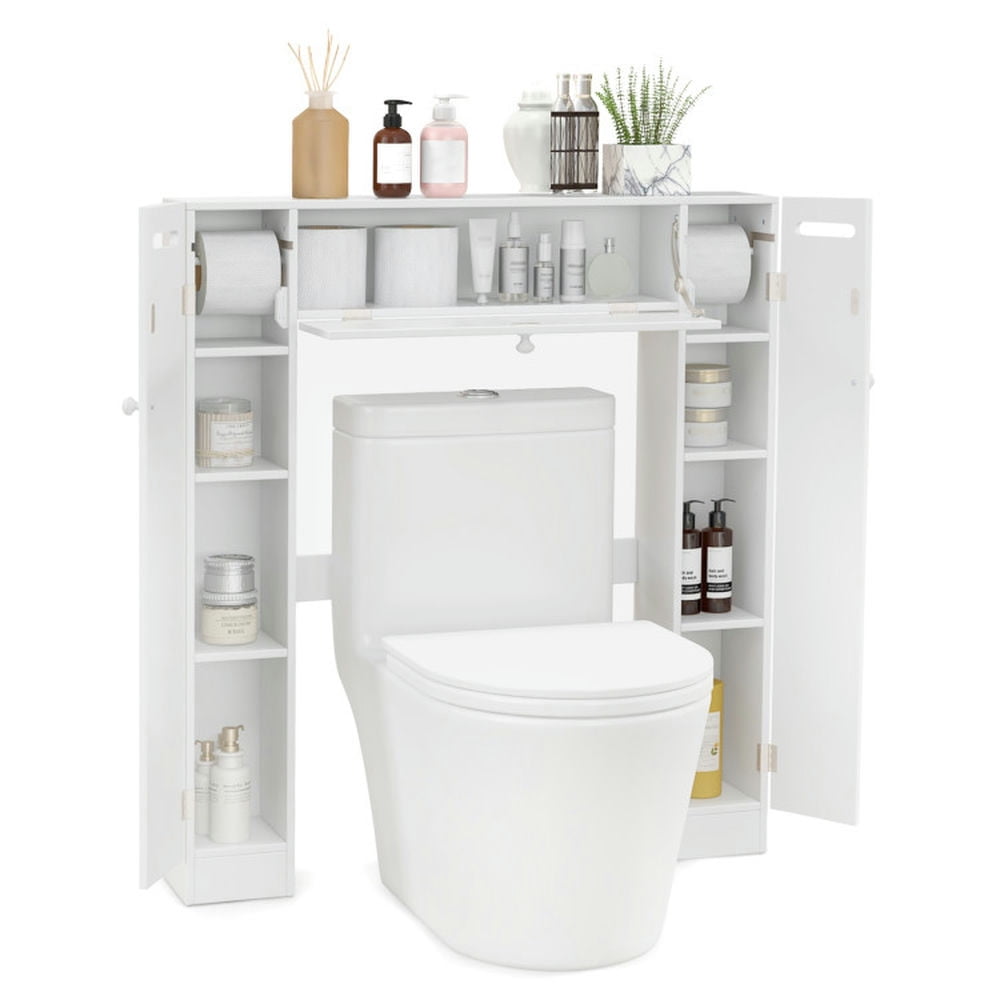 Finihen Toilet Storage Cabinet, Bathroom Cabinet Organizer, Over The Toilet Bathroom Cabinet with Adjustable Shelves and Paper Holder, for Bathroom, White