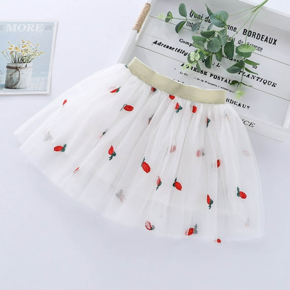 IROINNID Mini Tutu Skirt For Toddler Girls Cute Party Dance Solid Color Embroidery Net Yarn Tulle Princess Dress Skirt, White