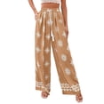 thumbnail image 4 of Women'S Wide Leg Palazzo Pants Boho Floral Trousers Flowy Beach Vacation Clothes Resort Wear Khaki S, 4 of 9