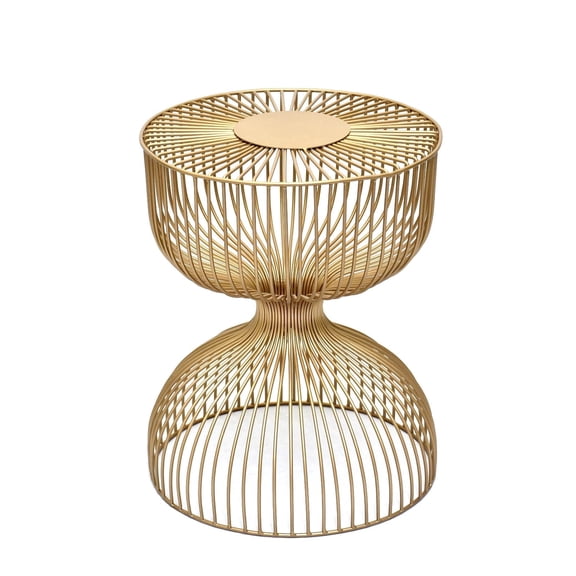 Cresta Modern Round Wire Accent Table, Gold Metal Hourglass Side Table, Cage Design, Art Deco End Table for Living Room, Bedroom and Home Decor