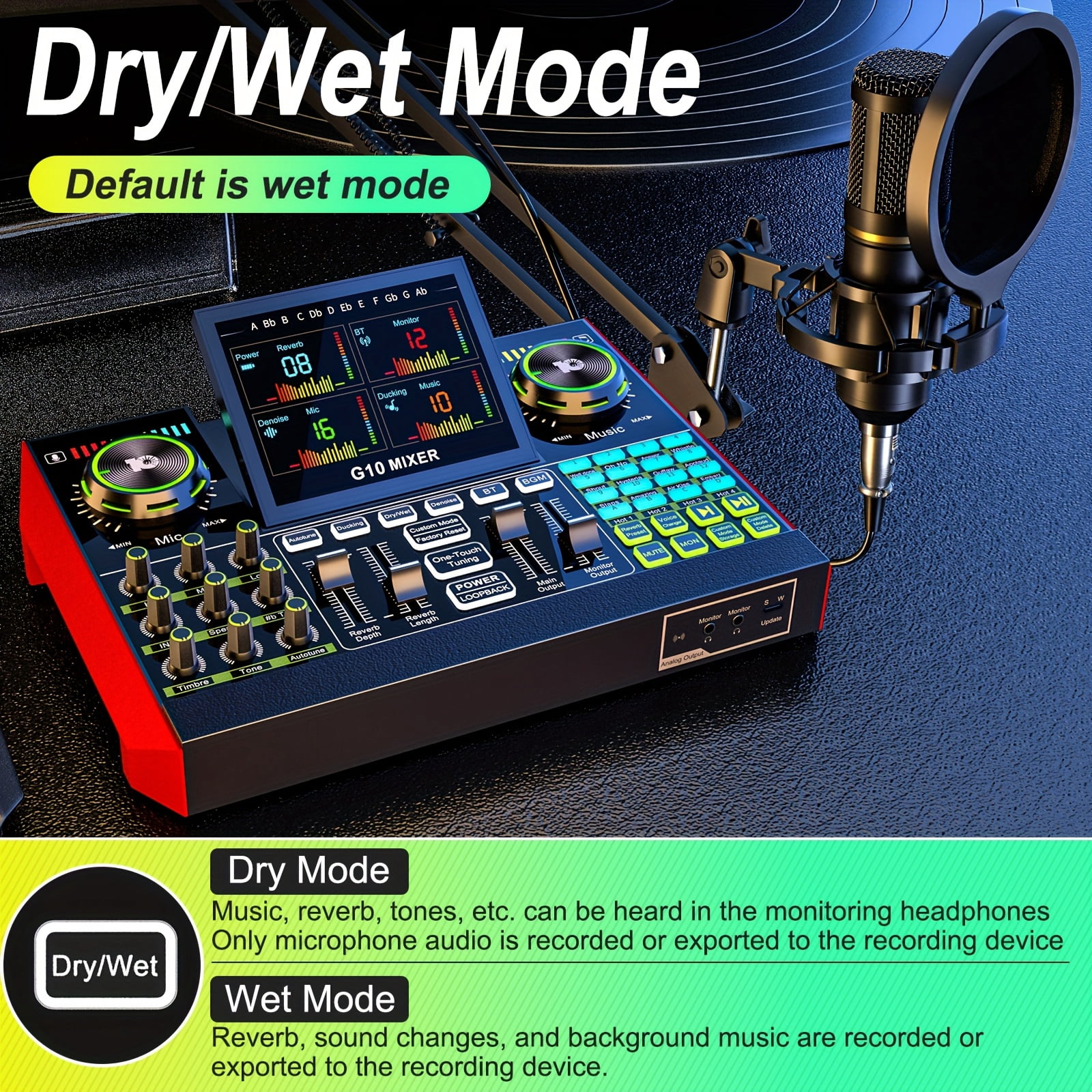 Tenlamp Podcast Kit with Audio Interface, Voice-Changing Effects and Condenser Microphone for Live Streaming and Recording