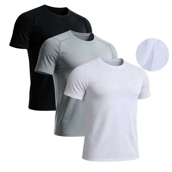 YUSHOW 3 Pack Mens Athletic Shirts Quick Dry Moisture Wicking Gym Workout T Shirts Crew Neck, US Size L