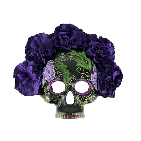 Day of the Dead Calavera Sugar Skull Mask w/Floral Crown
