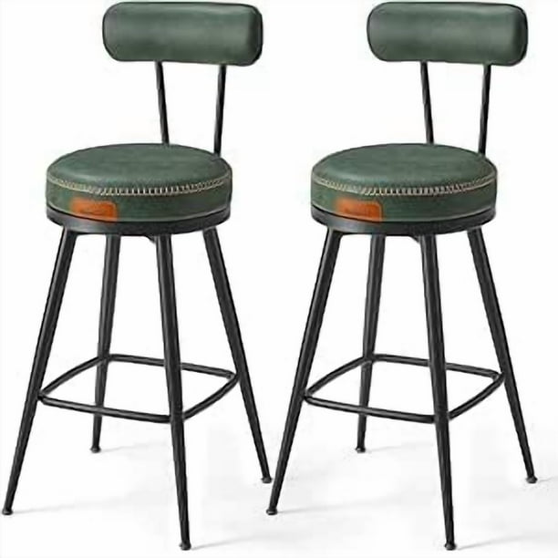 VASAGLE EKHO Colección - Juego de 2 Taburetes de Bar, Sillas Giratorias de Barra con Respaldo, Altura 76 cm, Cuero Sintético con Costuras, Moderno Siglo Medio, Negro Tinta MLBC889B01