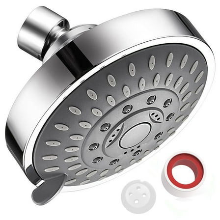 Chanana 4-Inch High-Pressure Shower Head with 5 Spray Modes - Self-Clean Nozzles, Brass Connector (G1/2'', Silver)