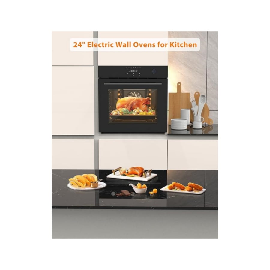 24" Kitchen Cooking Electric Single Wall Oven Built- 2.5 Cu. ft Convection Oven with 8 Cooking Modes, 108 Smart Menus,Normal Touch Screenl, Timer, Safety Lock, 3000W, 240V, Stainless Steel and Finish