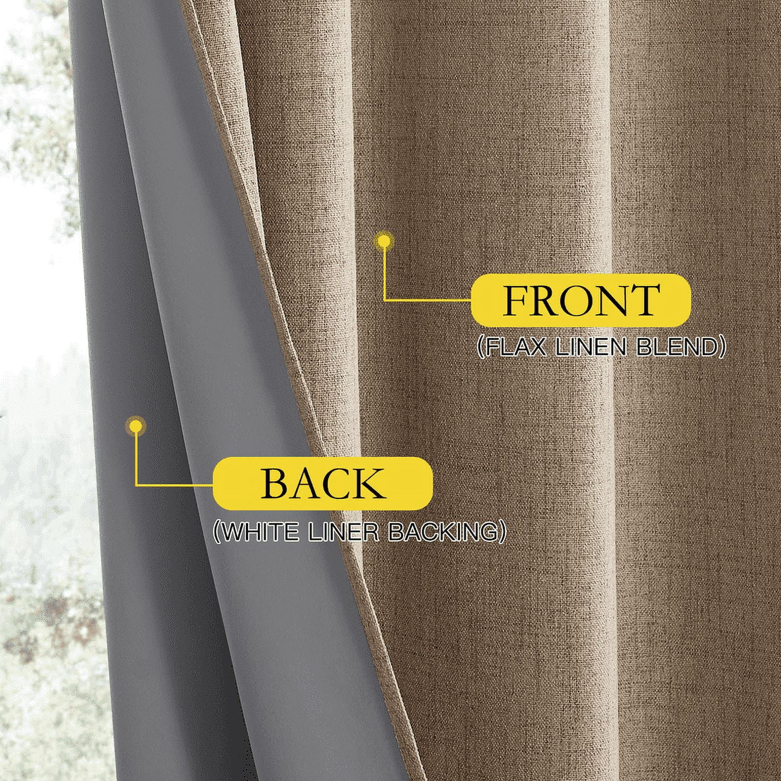NICETOWN 100% Blackout Faux Linen Curtains Noise Reducing Thermal Insulated Grommet Solid Drapes for Living Room, 2 Panels, Burlap, 62"x90"