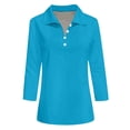 thumbnail image 3 of Camisa informal de mujer con cuello en V, botones y manga tres cuartos de color liso - Poliéster y spandex - Top para el trabajo o las fiestas - S-XXXL, 3 of 3