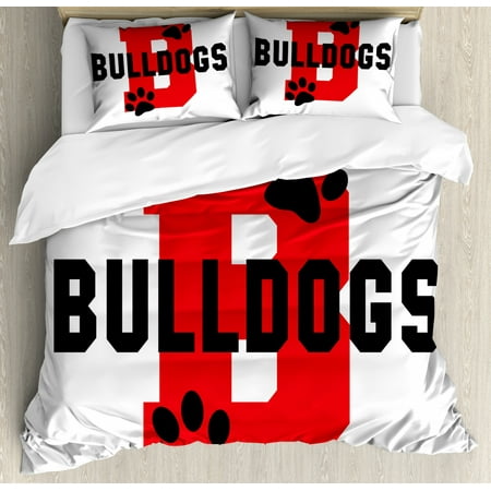 English Bulldog Duvet Cover Set Paw Print Silhouette And Giant B