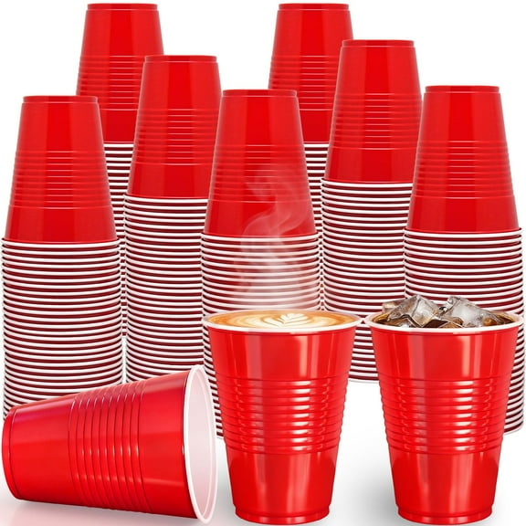200 Count Plastic Cups Disposable - 16 oz Red Cups for Party Birthday Picnics Thansgiving Christmas cups