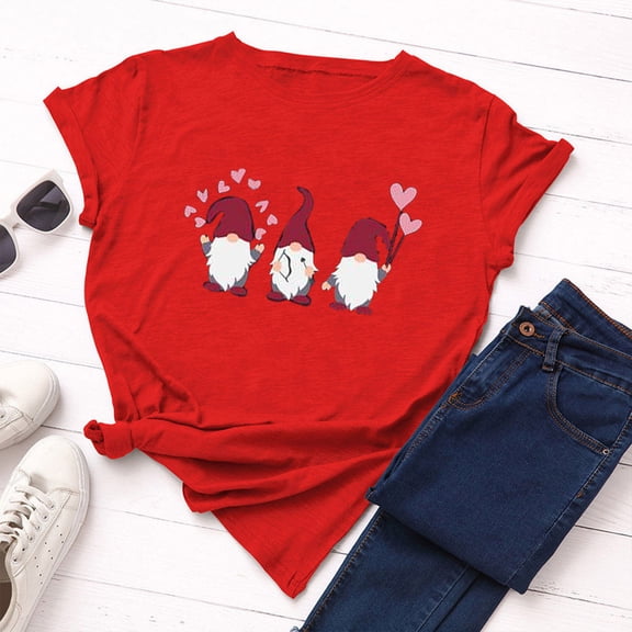 SDJMa Women's Classic-Fit 100% Cotton Short-Sleeve T-Shirt Womens Valentine's Day Heart Printed Short Sleeve Tops Blouse T-Shirt