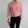 thumbnail image 4 of LEAVINGSUO Mens Dress Shirts Stand Collar Solid Color Casual Button Pocket Long Sleeve Shirt Pink XXXL, 4 of 6