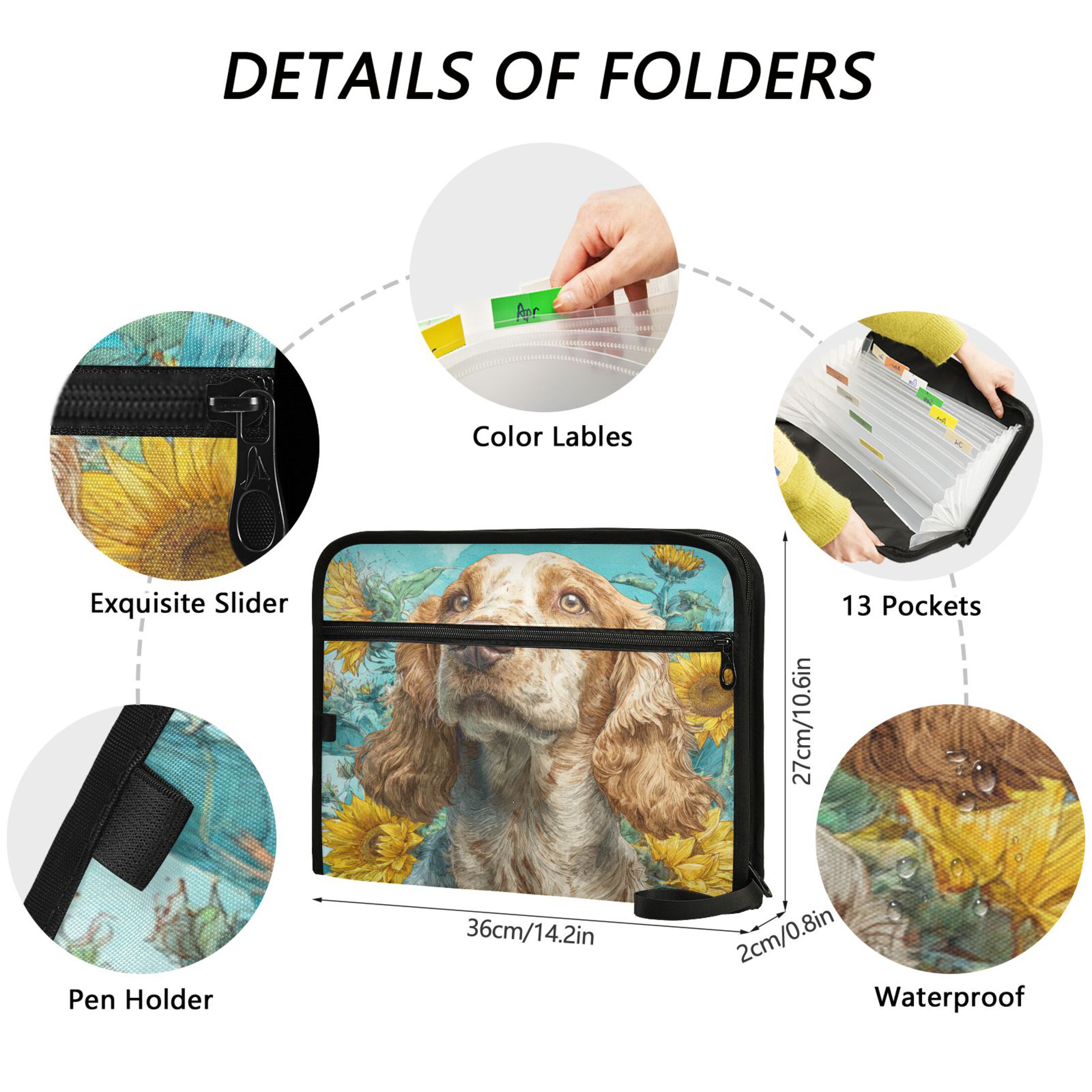 WOBOGO Cocker Spaniel Dog Expanding File Folder Letter Size Accordion Filing Organizer 13 Pocket Separate Organ Pocket