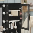 thumbnail image 6 of UGTOO 35.4" Modern Makeup Vanity Set with LED Lights & Charging Hub - Black/Wood Dressing Table, 5 Drawers, Stool, Convertible Desk for Small Spaces, 6 of 12