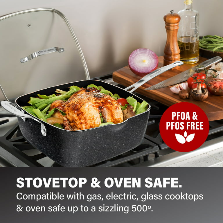  GRANITESTONE 2149 Shallow Square Pan, Ultra Non-stick &  Scratchproof Aluminum Fry Pans, Mineral-enforced, Oven & Dishwasher Safe  with Cool Touch Handles, PFOA-Free Cookware - As Seen On TV (12 inch) 