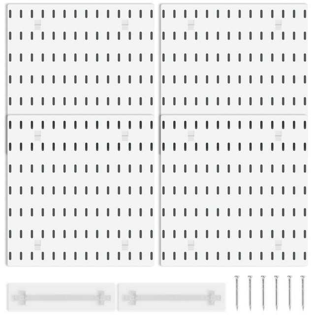 4pcs Peg Board Plastic Pegboard Wall Organizer No Punch Pegboard Panel Multifunctional Pegboard Wall Display Rack Kit Reusable Garage Storage Pegboard for Bedroom Kitchen