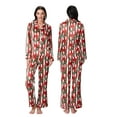 thumbnail image 2 of Rdhnmea Women’s 2 Piece Christmas Pajama Set Long Sleeve Red Stripes Bow Print Pjs Sleepwear Button Up Shirt + Pants Set Loungewear, 2 of 8