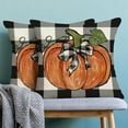 thumbnail image 4 of Fall Decor Pillow Covers 18x18 Set of 2, Buffalo Plaid Orange Pumpkin Pattern Decorative Throw Pillows Linen Autumn Thanksgiving Cushion Pillow Covers for Sofa Couch Outdoor Decor, 4 of 6