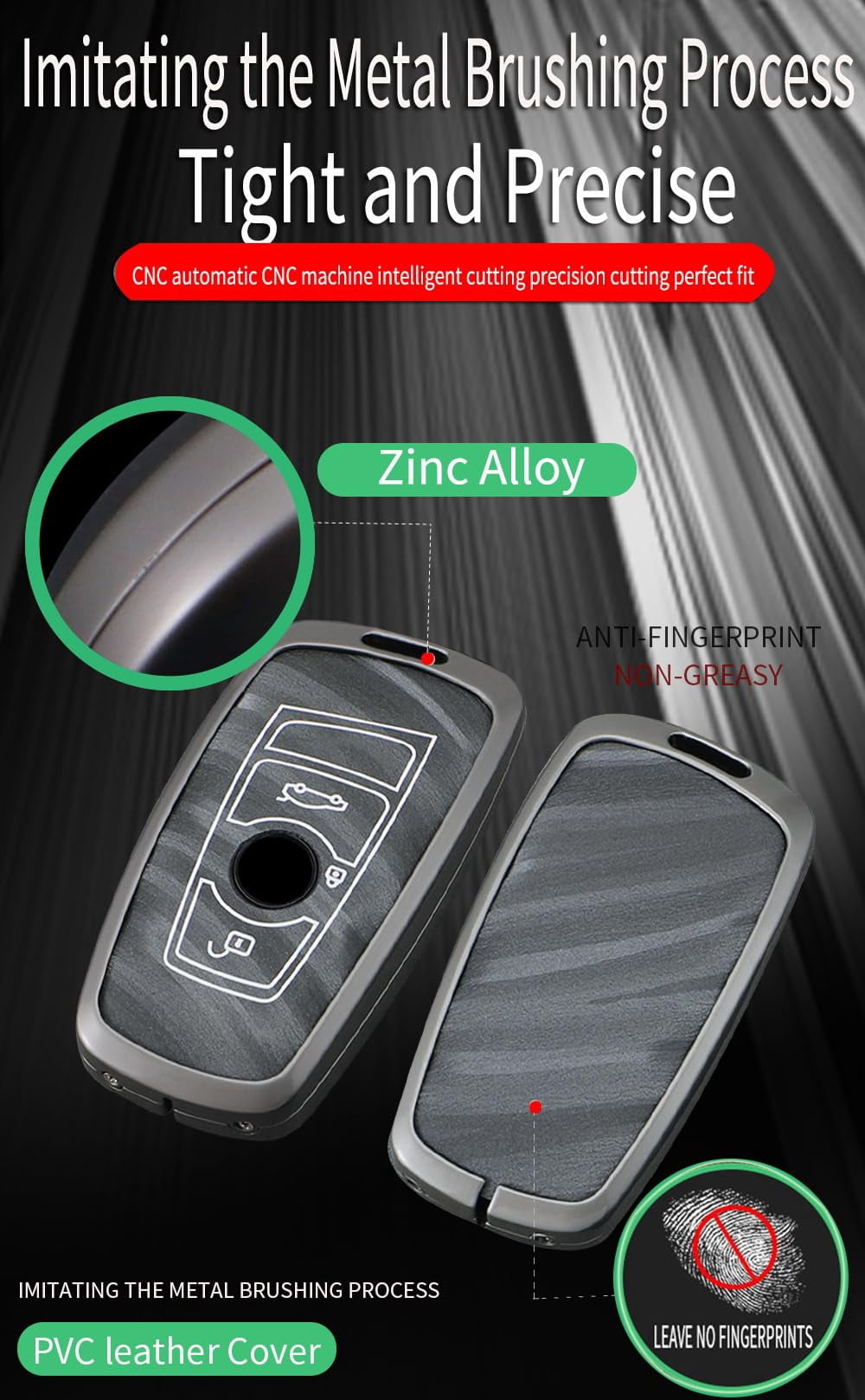 3 Button Key Fob Cover Compatible with BMW 1 3 4 5 6 7Series X3 X4 X5 X6 M5 M6 3GT 5GT Accessories Metal Brushing Process Leather Smart Key Case-Brushing Black（A Type 3 Button