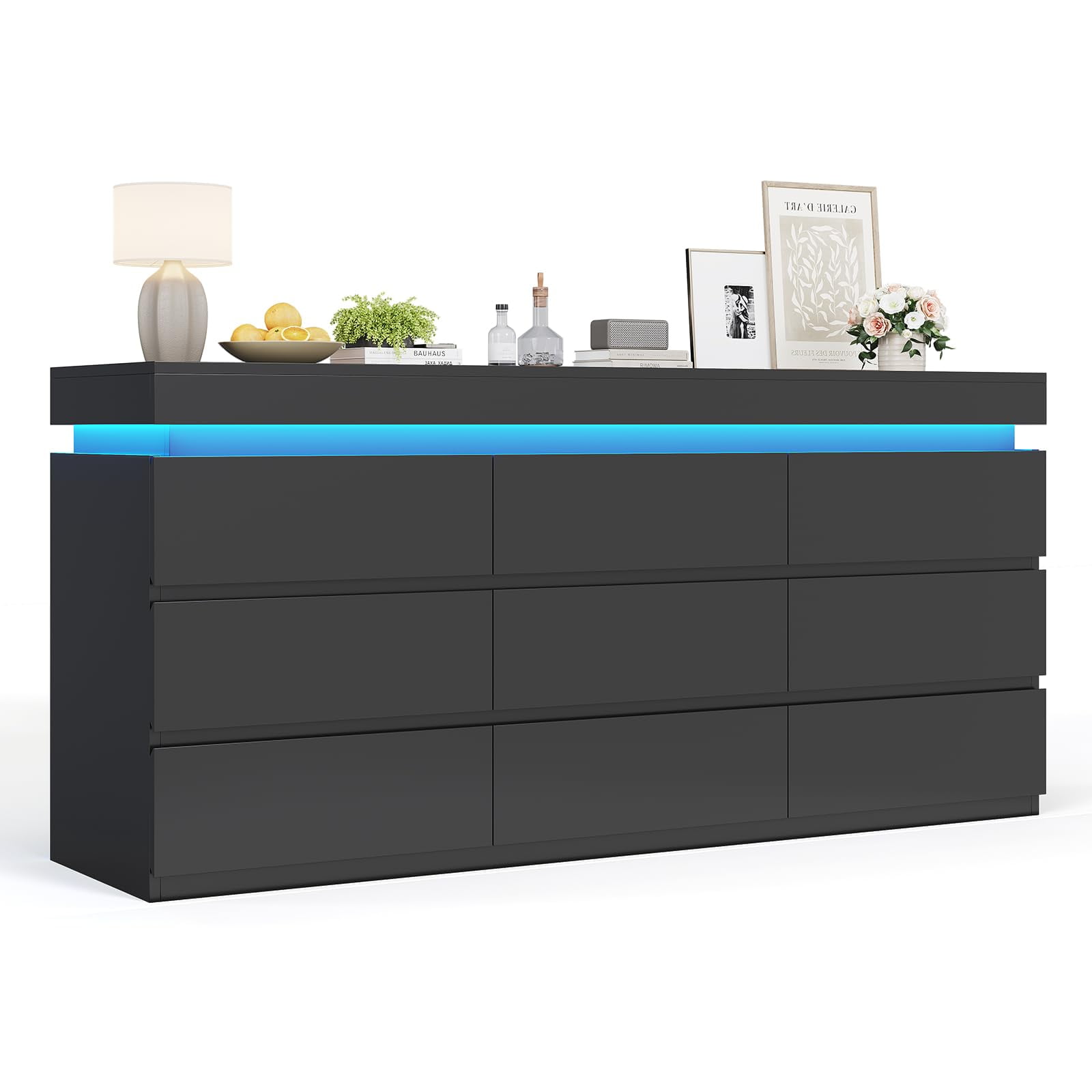 Afuhokles Wide Dresser TV Stand with 9 Drawers Dresser for Bedroom Chests of Drawers for Living Room, Black