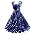 thumbnail image 2 of Sexlip Womens Red Polka Dot Fit Flare Dress Square Neck Design Lightweight Fabric Relaxed Silhouette for Party Wear Blue XL, 2 of 9