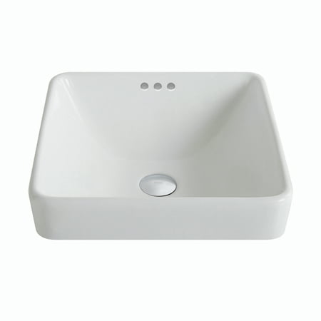 Kraus Elavo Series Square Ceramic Semi Recessed Bathroom Sink In White With Overflow