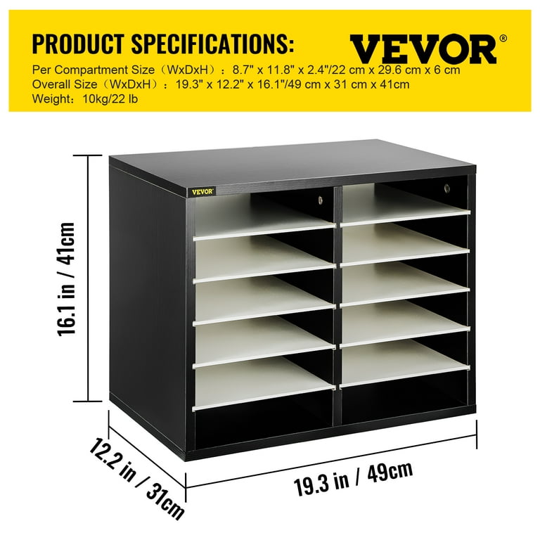 VEVOR Wood Literature Organizer, 12 Compartments, Adjustable Shelves,  Medium Density Fiberboard Mail Center, Office Home School Storage for  Files