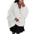 thumbnail image 2 of Women'S Winter Button Down Cardigan Sweaters Mock Neck Lantern Long Sleeve Chunky Knit Jacket Outerwear White S, 2 of 9