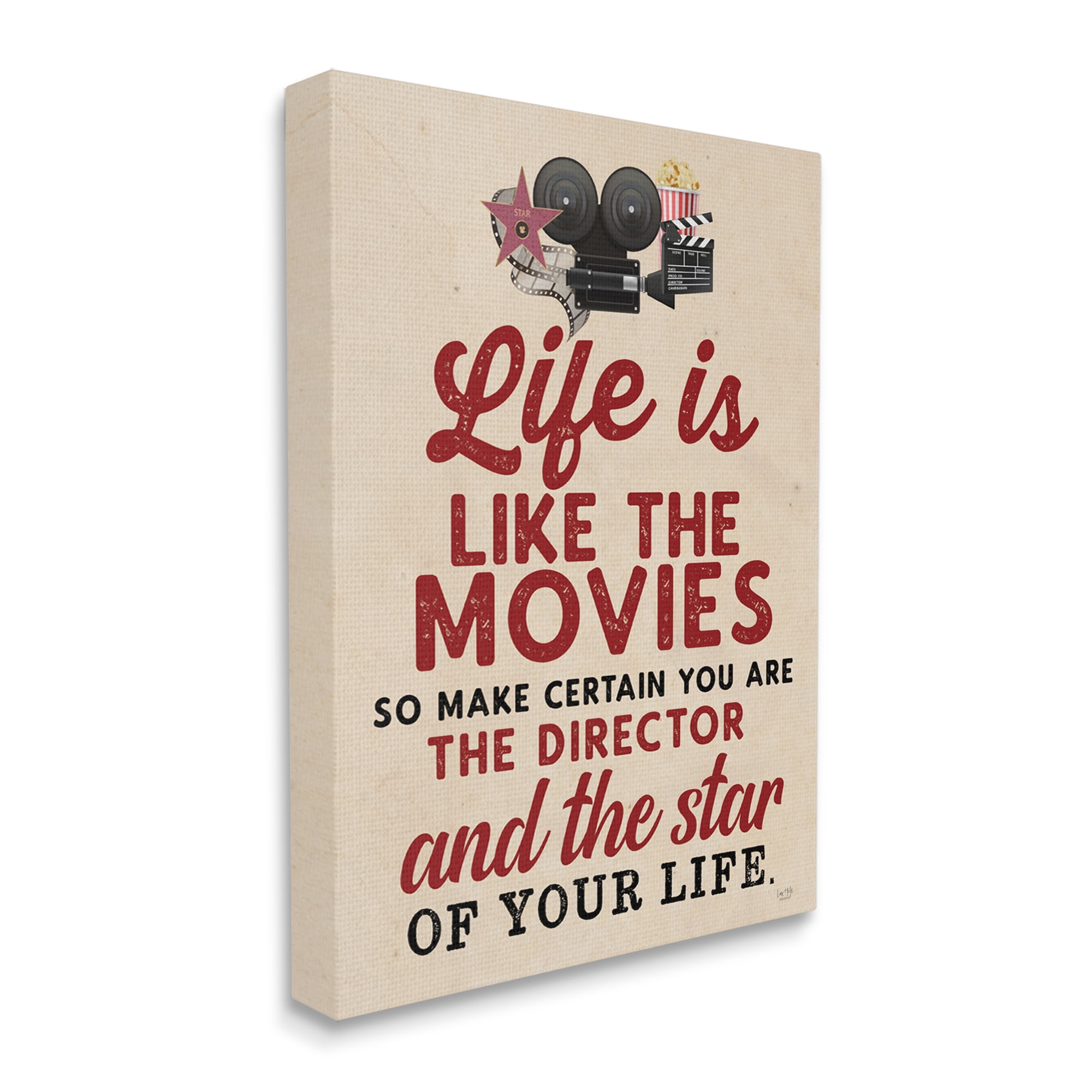 Stupell Industries Life is Like Movies Vintage Inspirational Painting Gallery Wrapped Canvas Print Wall Art, 36 x 48