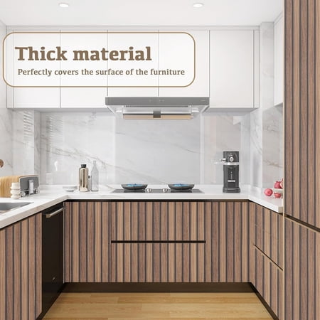 Abyssaly Wood Slat Wallpaper Peel and Stick, Brown Shiplap Wood Grain Contact Paper, Removable Self Adhesive Faux Wood Panel Wall Covering for Cabinets and Drawers 17.7 in X 393.7 in