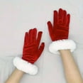 thumbnail image 5 of hoksml Women's Red Velvet Fashion Short Gloves with Feather Cuff for Christmas Wedding, 5 of 8
